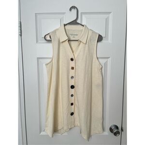 Soft Surroundings Blouse Medium Women's Cream Button Art Craft